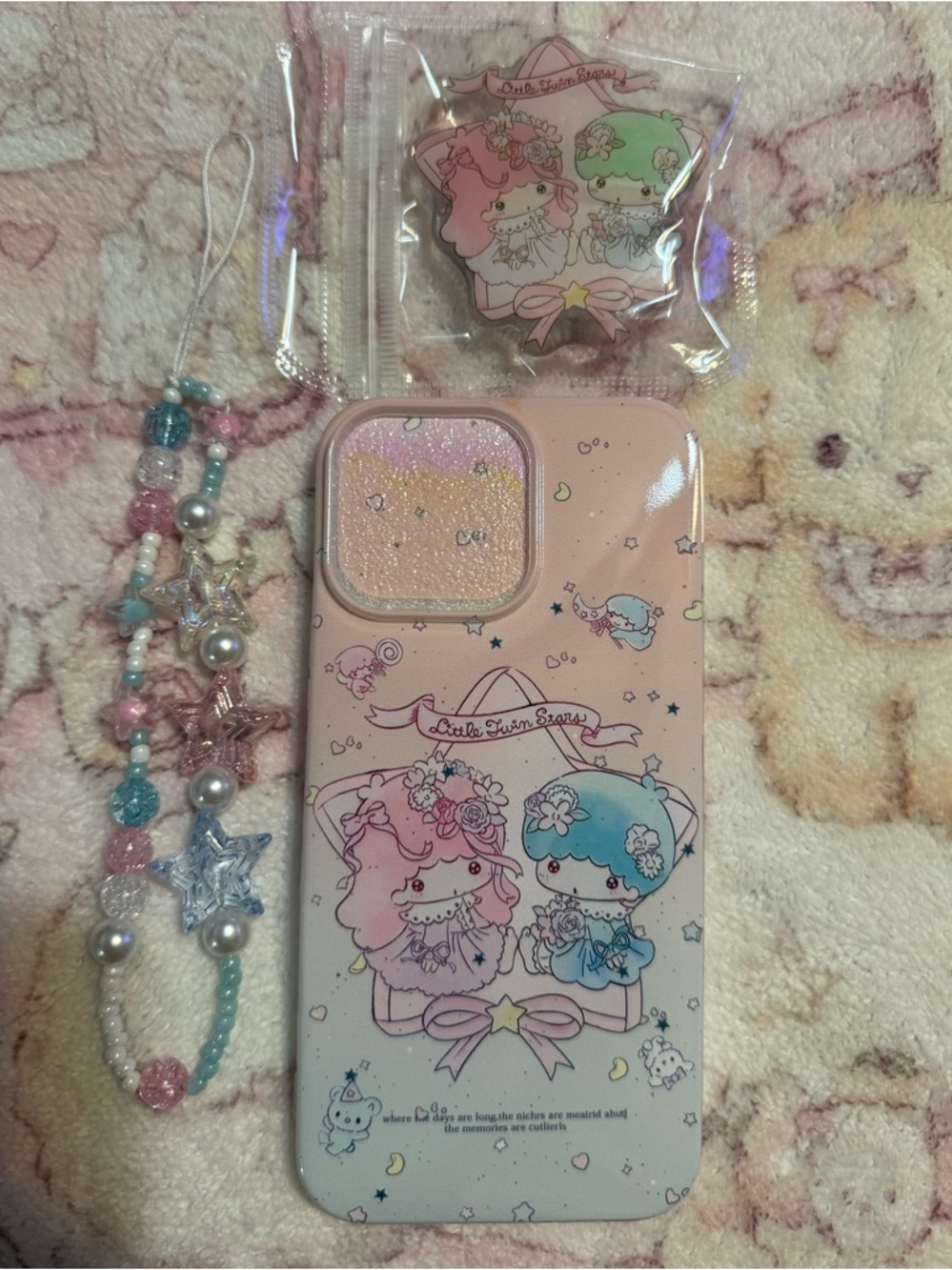 🆕 Sanrio Little Twin Stars 16 Promax Phone Case with pop socket and wrist chain